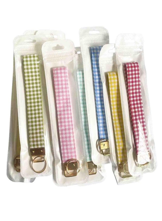 BattleTim Fabric Key Fob Wristlet Gingham and Floral Patterns Car Key Chain Holder Wristband for Women Girls (Red and White) - Image 4